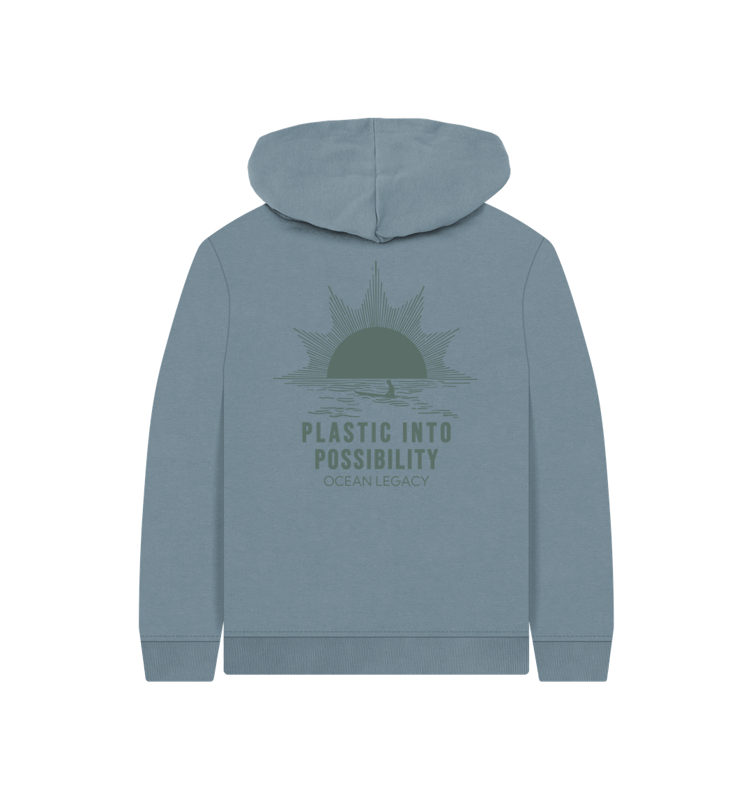Stone Blue Printed Kids Hoodie Back
