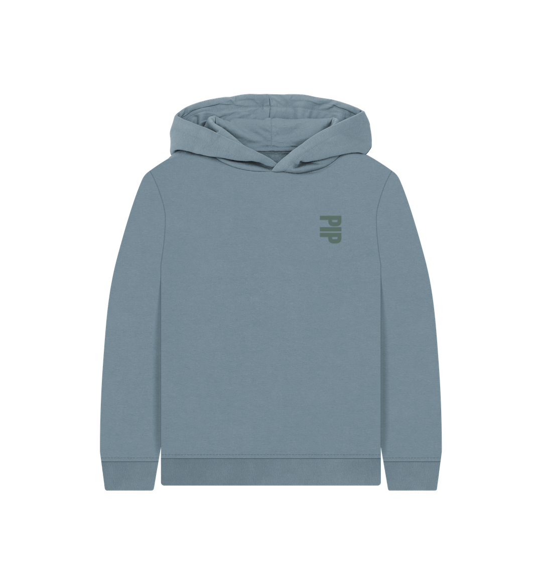Stone Blue Printed Kids Hoodie Front