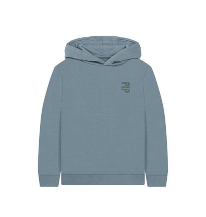 Stone Blue Printed Kids Hoodie Front