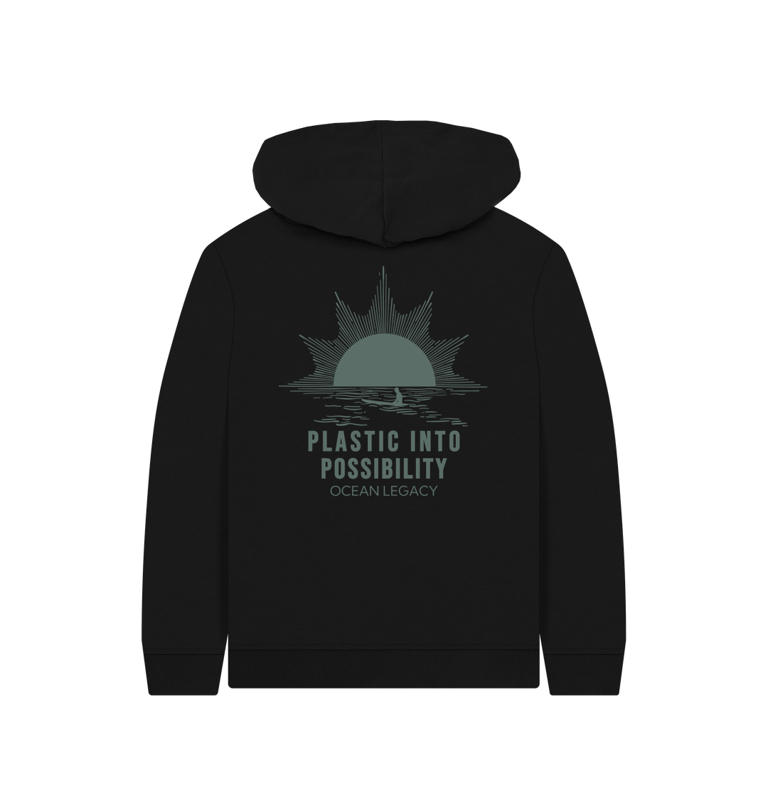Black Printed Kids Hoodie Back