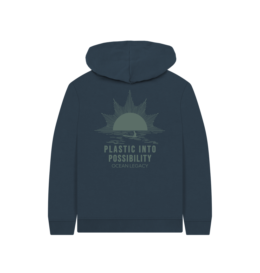Navy Blue Printed Kids Hoodie Back