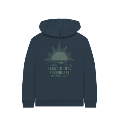 Navy Blue Printed Kids Hoodie Back