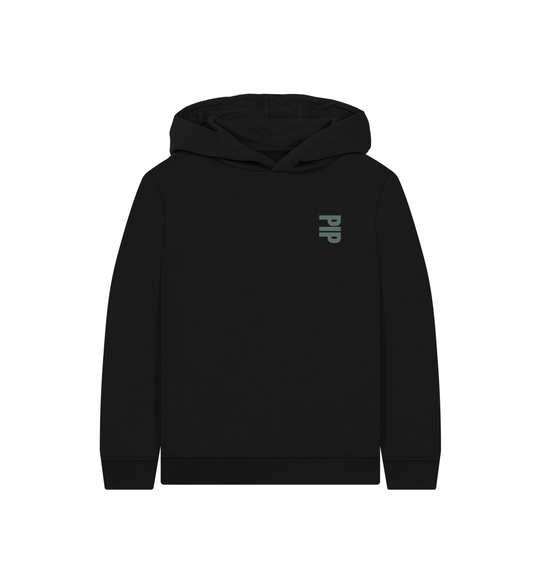 Black Printed Kids Hoodie Front